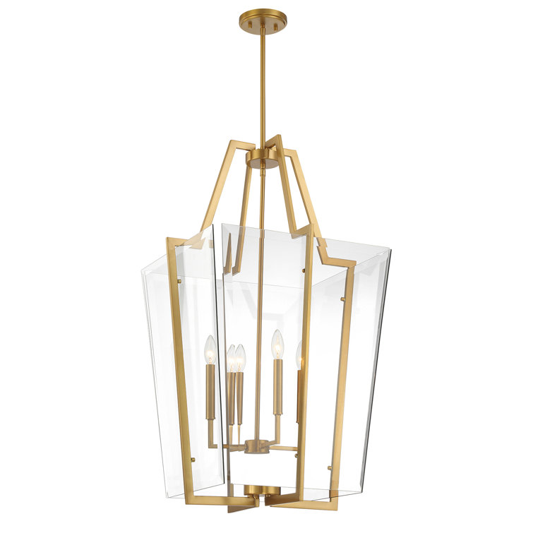 Warm Brass 4-Light Pendant with Clear Beveled Glass Shade