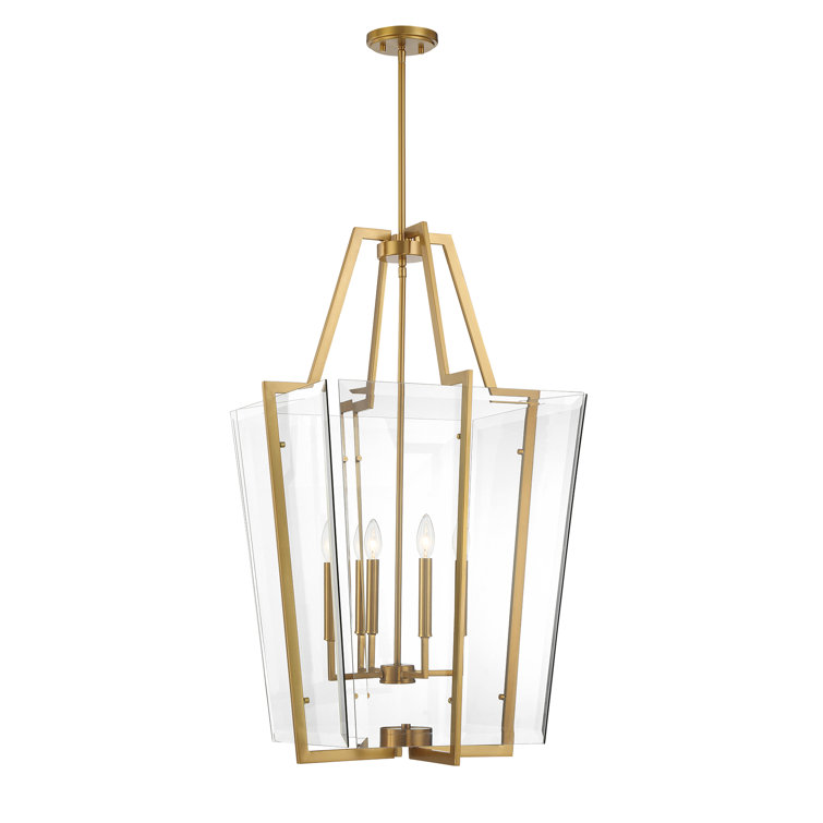 Warm Brass 4-Light Pendant with Clear Beveled Glass Shade