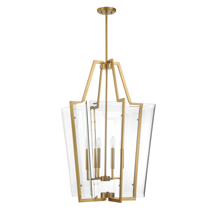Warm Brass 4-Light Pendant with Clear Beveled Glass Shade