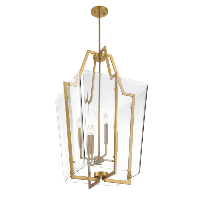 Warm Brass 4-Light Pendant with Clear Beveled Glass Shade