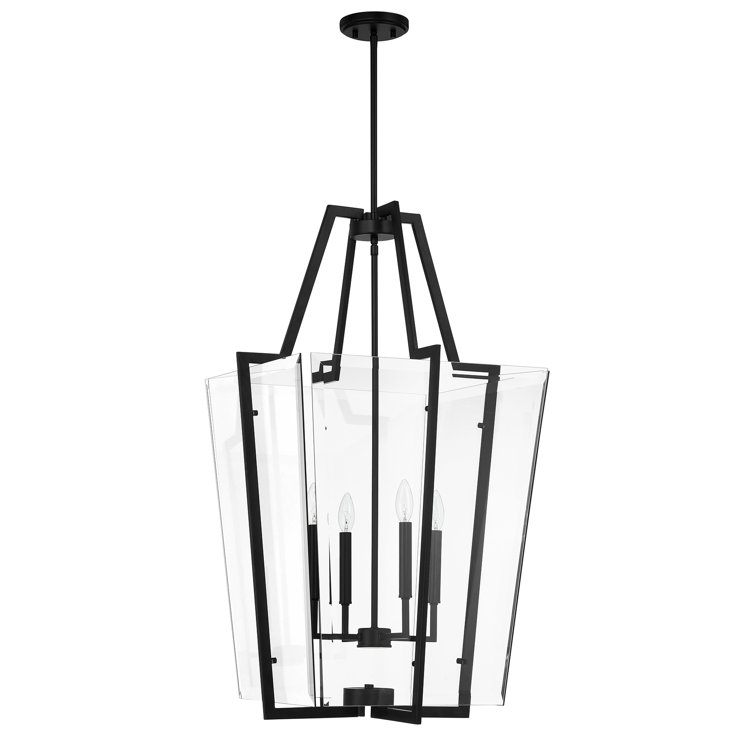 Matte Black 4-Light Pendant with Clear Beveled Glass Shade