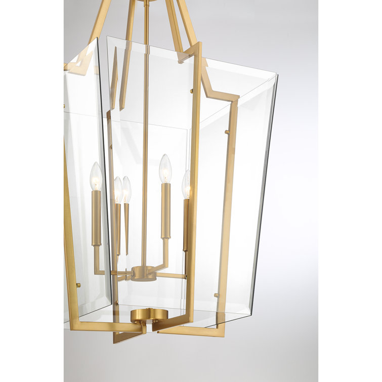 Warm Brass 4-Light Pendant with Clear Beveled Glass Shade