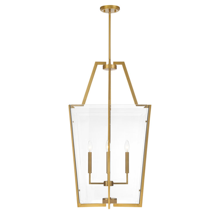 Warm Brass 4-Light Pendant with Clear Beveled Glass Shade