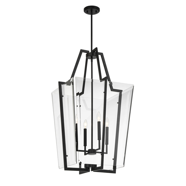 Matte Black 4-Light Pendant with Clear Beveled Glass Shade