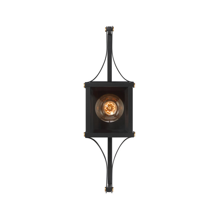 Matte Black and Brass Dimmable Lantern Sconce