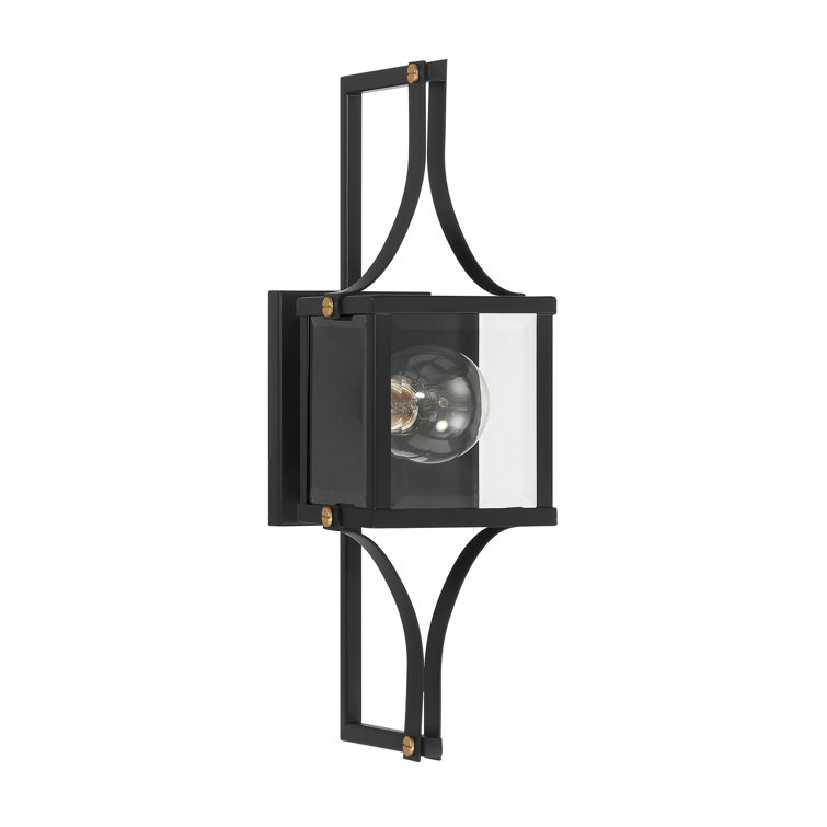 Matte Black and Brass Dimmable Lantern Sconce
