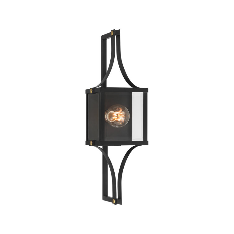 Matte Black and Brass Outdoor Wall Sconce with Glass Shade