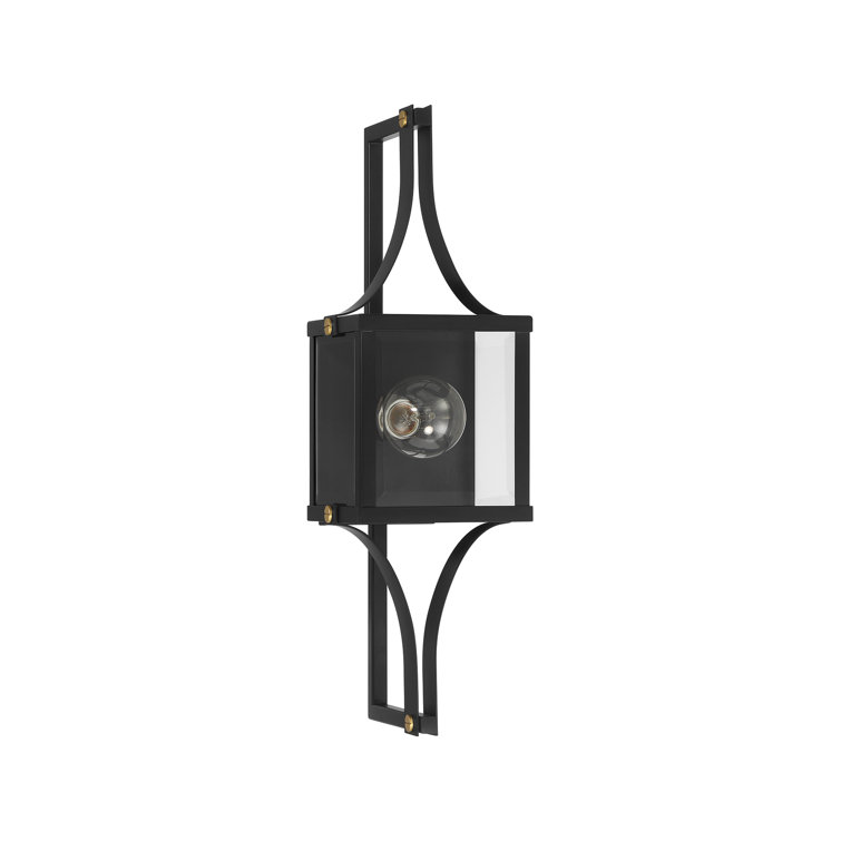 Matte Black and Brass Outdoor Wall Sconce with Glass Shade