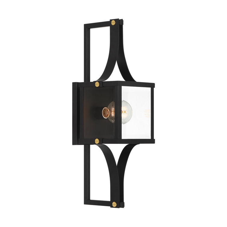 Matte Black and Brass Outdoor Wall Sconce with Glass Shade
