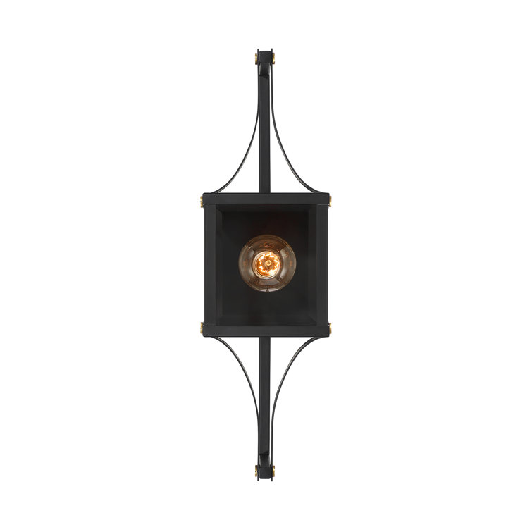 Matte Black and Brass Outdoor Wall Sconce with Glass Shade