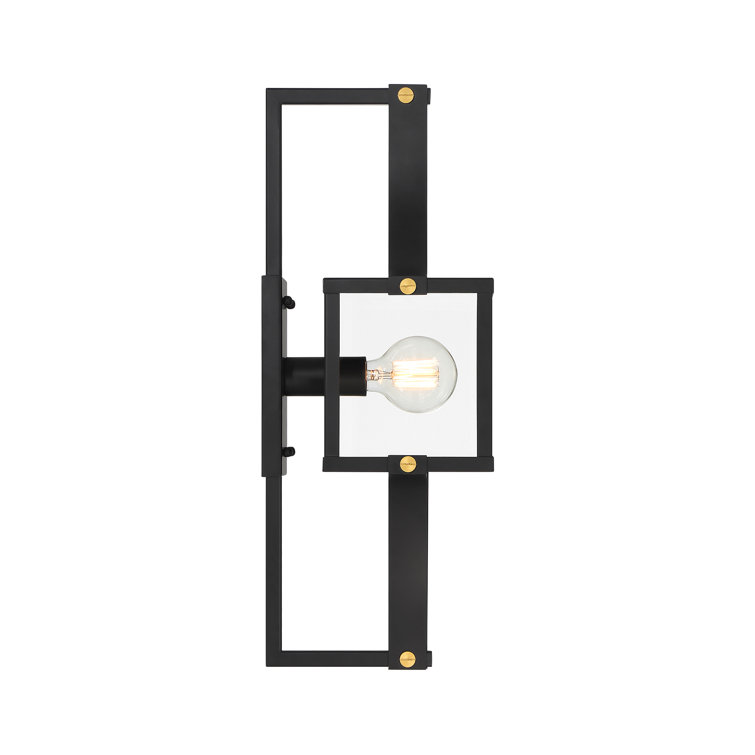 Matte Black and Brass Outdoor Wall Sconce with Glass Shade