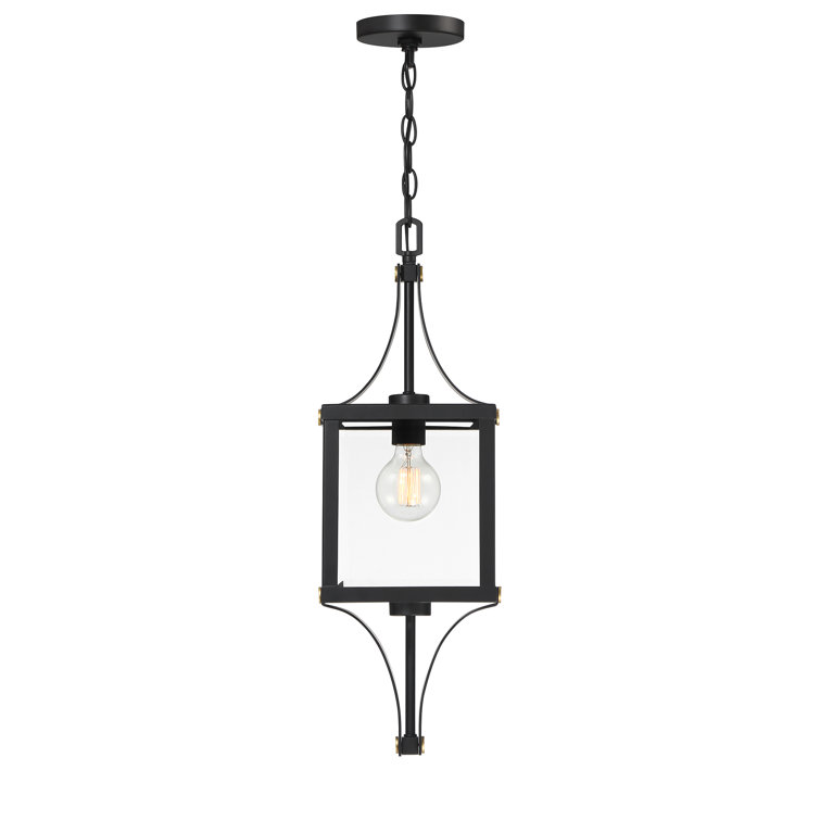 Raeburn Matte Black and Brass Outdoor Hanging Lantern with Clear Glass