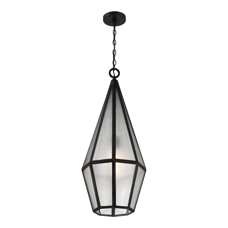 Matte Black Art Glass 1-Light Outdoor Hanging Lantern