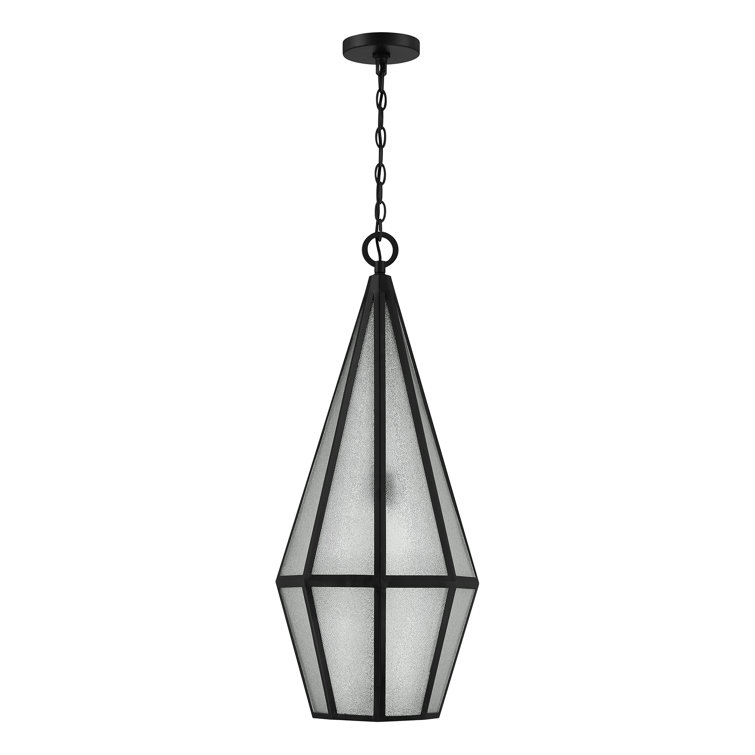 Matte Black Art Glass 1-Light Outdoor Hanging Lantern
