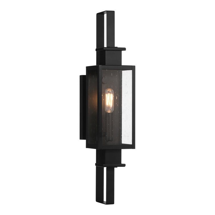 Matte Black Outdoor Wall Lantern with Clear Seeded Glass Shade