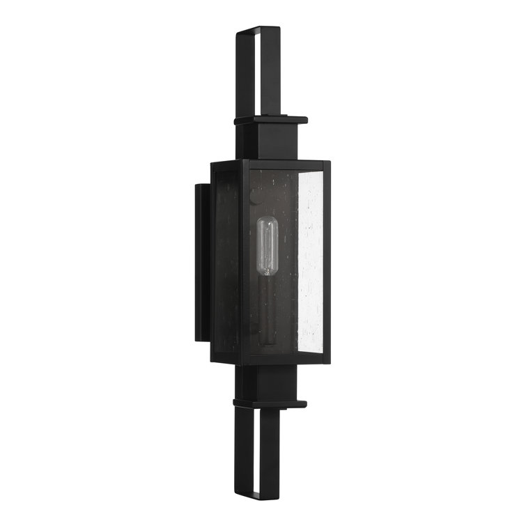 Matte Black Outdoor Wall Lantern with Clear Seeded Glass Shade