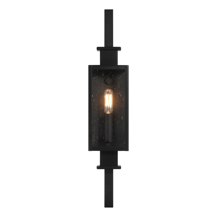 Matte Black Outdoor Wall Lantern with Clear Seeded Glass Shade