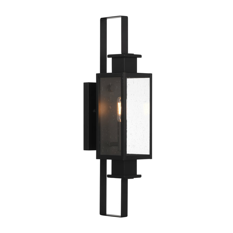 Matte Black Outdoor Wall Lantern with Clear Seeded Glass Shade