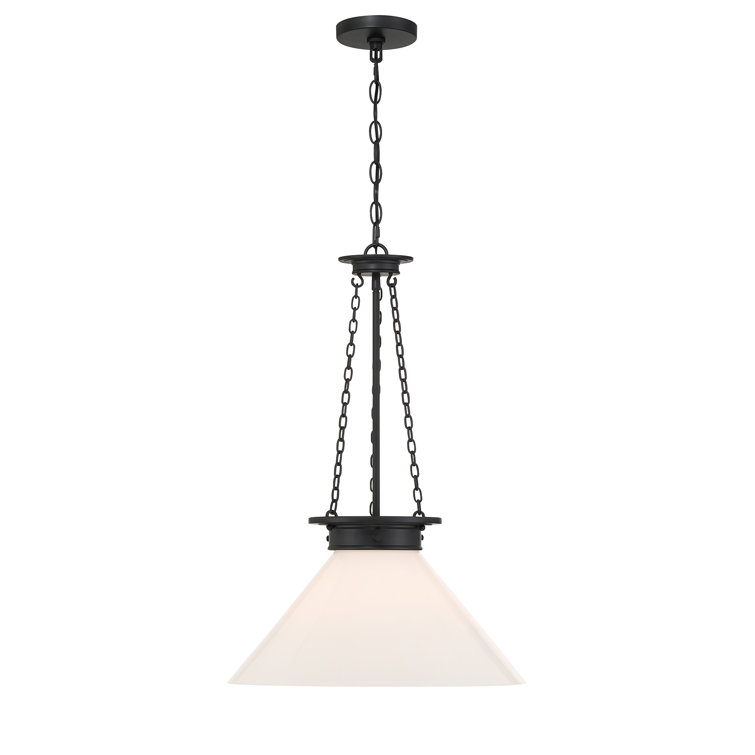 Matte Black Vintage Single Pendant Light with White Glass Shade