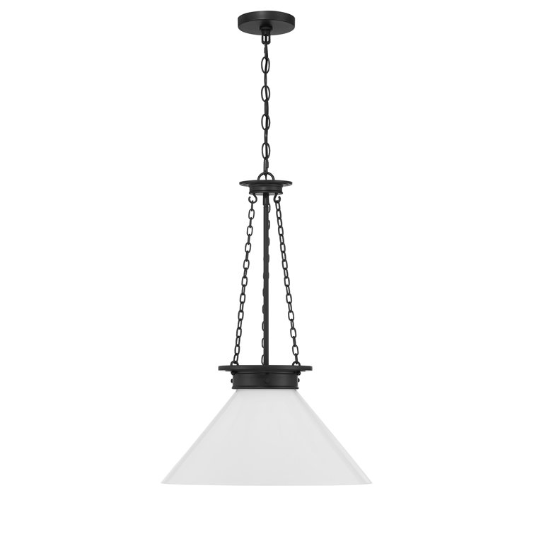 Matte Black Vintage Single Pendant Light with White Glass Shade