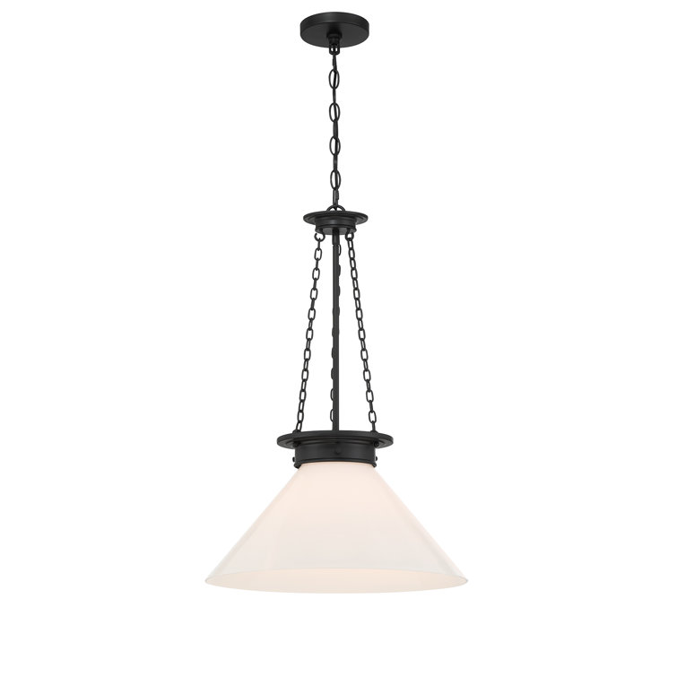 Matte Black Vintage Single Pendant Light with White Glass Shade