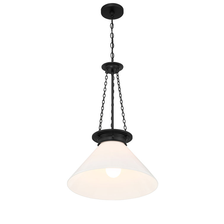 Matte Black Vintage Single Pendant Light with White Glass Shade