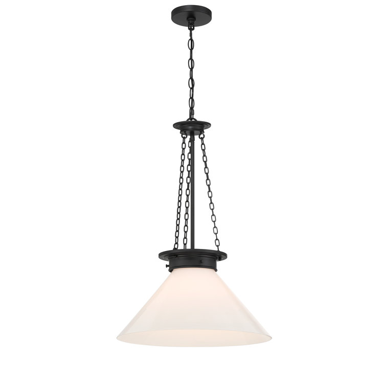 Matte Black Vintage Single Pendant Light with White Glass Shade