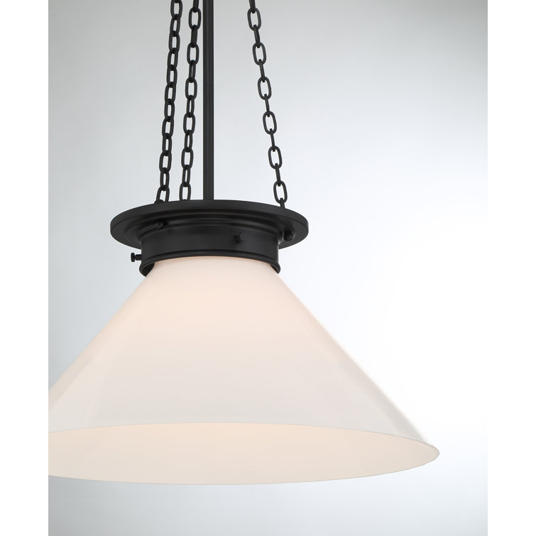 Matte Black Vintage Single Pendant Light with White Glass Shade