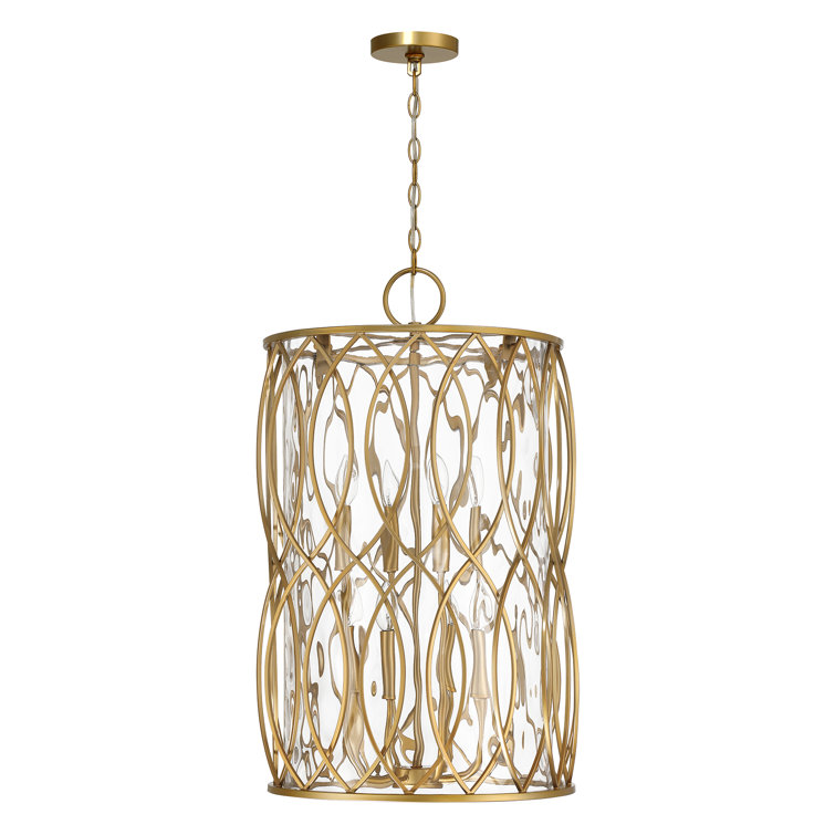 Snowden 8-Light Burnished Brass Pendant with Glacier Glass Shade