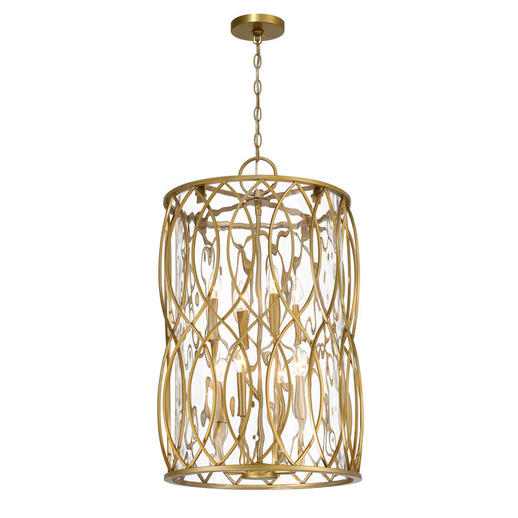 Snowden 8-Light Burnished Brass Pendant with Glacier Glass Shade
