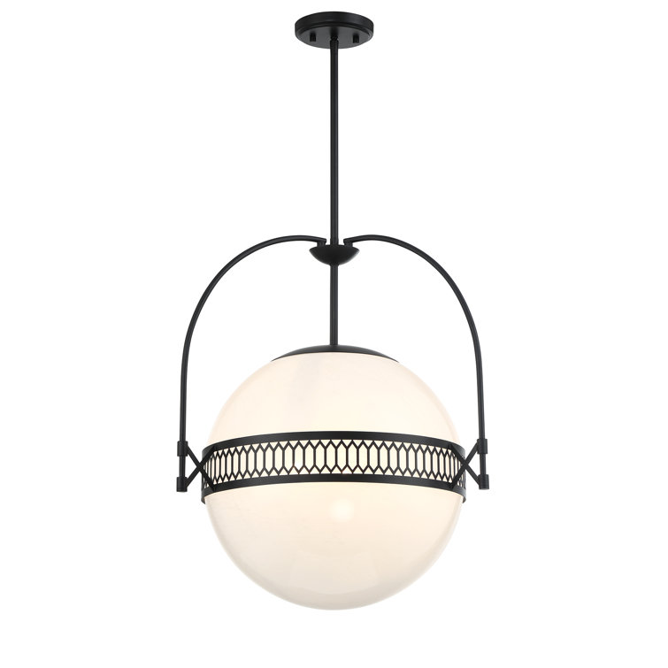 Thornhill Matte Black 3-Light Pendant with Strie Glass Shade