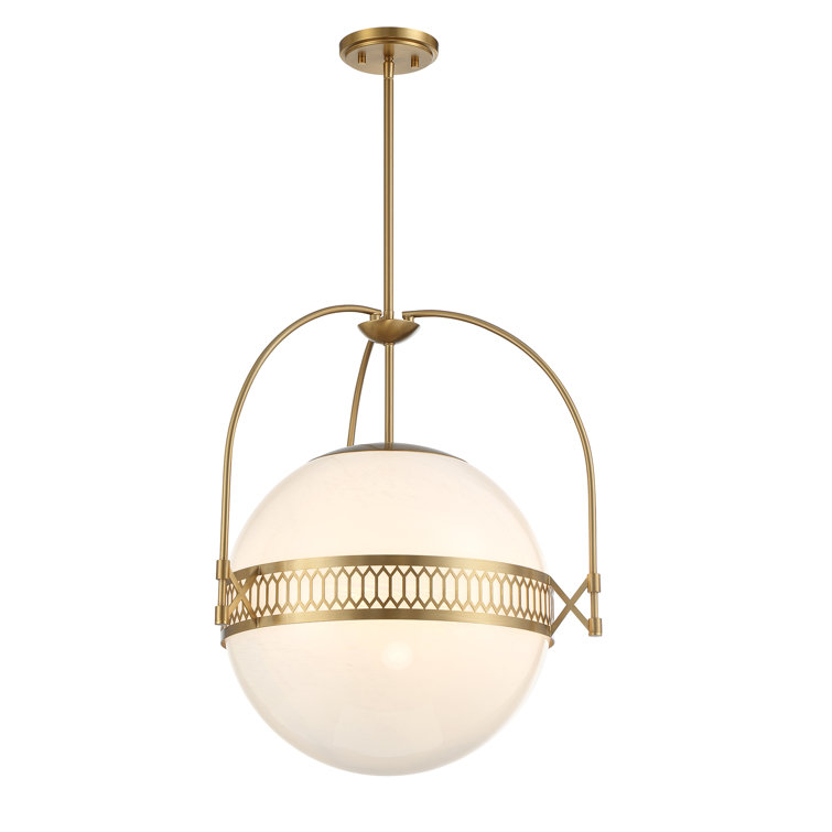 Thornhill Warm Brass 3-Light Globe Pendant with Strie Glass