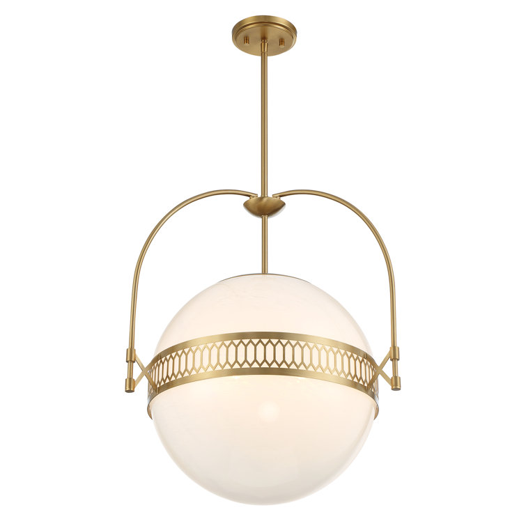 Thornhill Warm Brass 3-Light Globe Pendant with Strie Glass