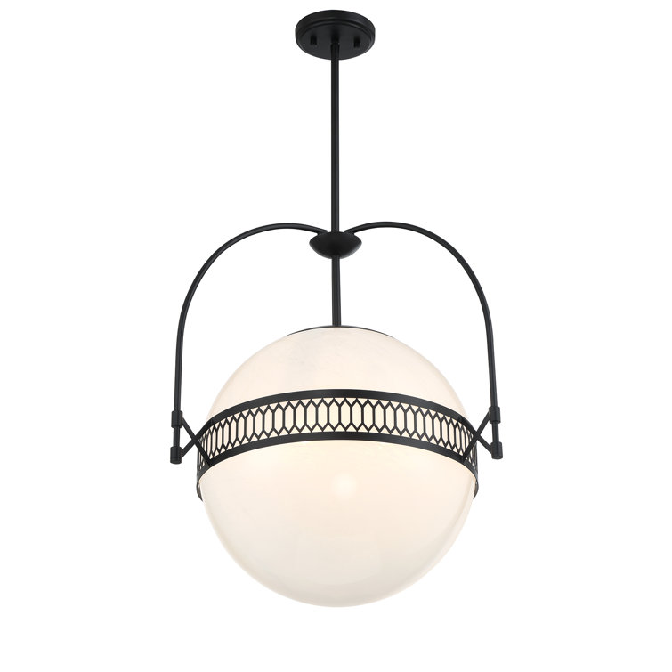 Thornhill Matte Black 3-Light Pendant with Strie Glass Shade