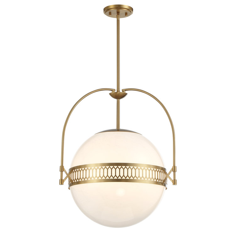 Thornhill Warm Brass 3-Light Globe Pendant with Strie Glass