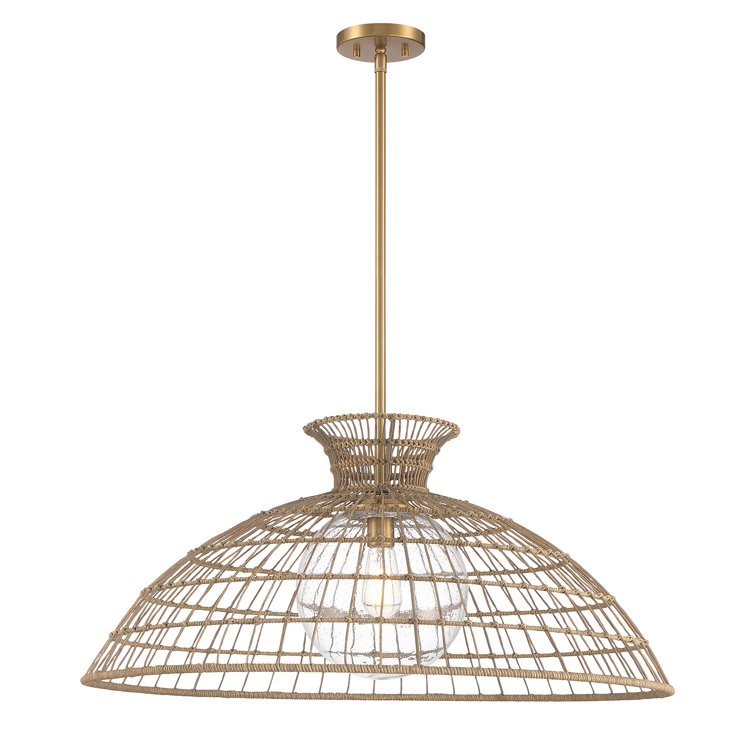Lanai Warm Brass Rattan Resin and Glass 1-Light Pendant