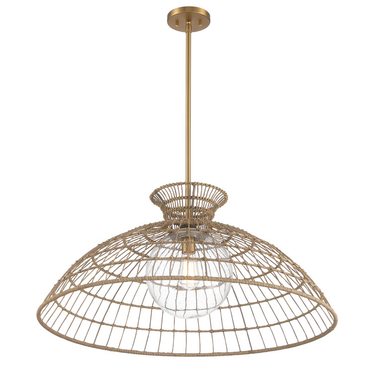 Lanai Warm Brass Rattan Resin and Glass 1-Light Pendant