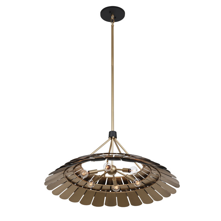 Midnight Black and Gold 6-Light Metal Dome Pendant