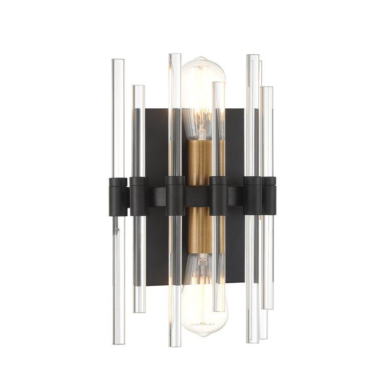 Santiago Matte Black and Brass 2-Light Crystal Sconce