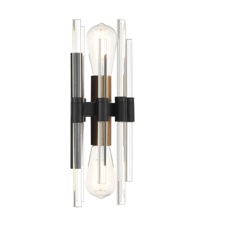 Santiago Matte Black and Brass 2-Light Crystal Sconce