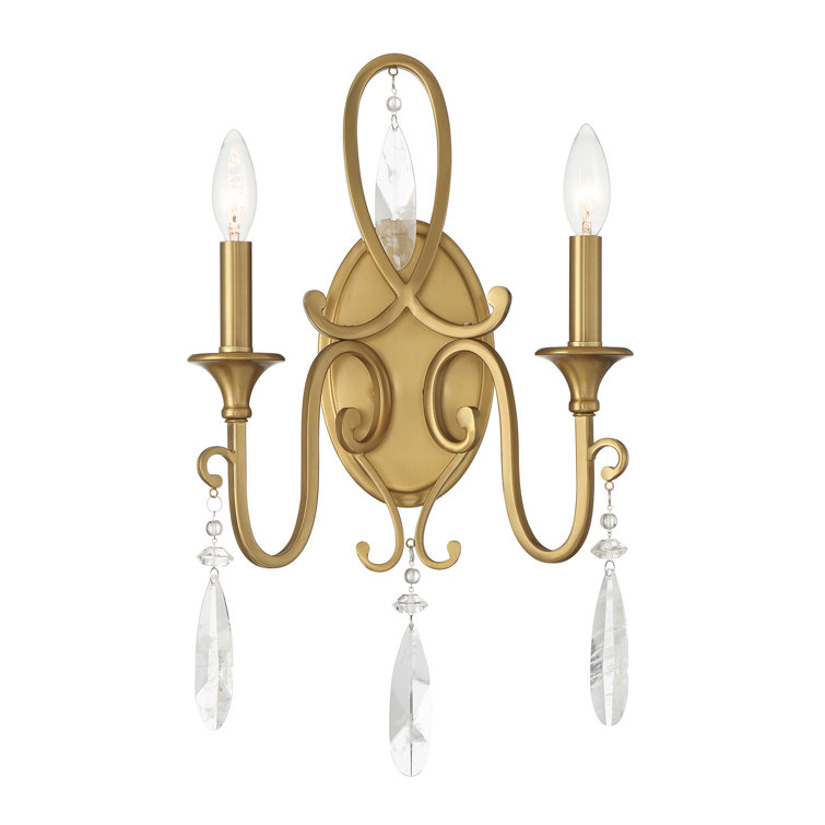 Black Warm Brass 2-Light Sconce with Faux Rock Crystal