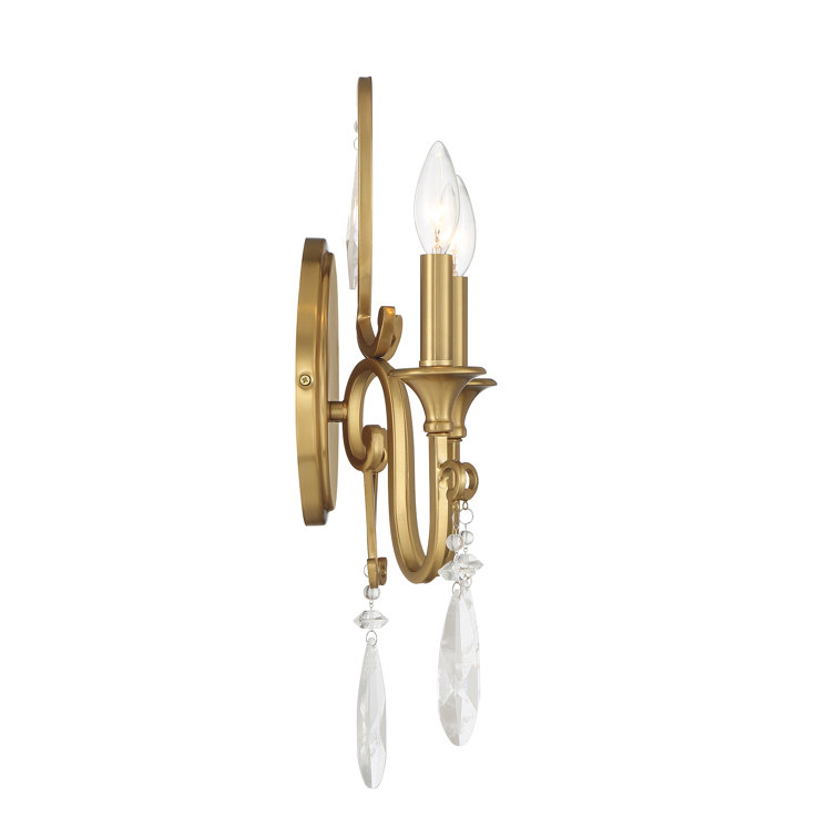 Black Warm Brass 2-Light Sconce with Faux Rock Crystal