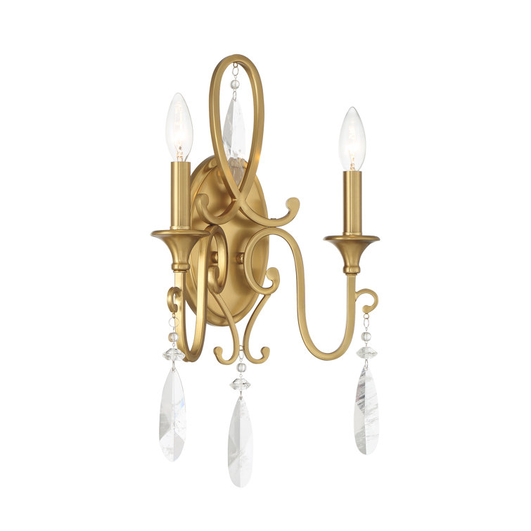 Black Warm Brass 2-Light Sconce with Faux Rock Crystal