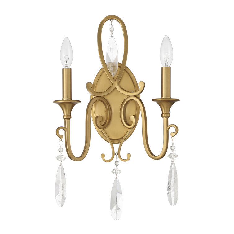 Black Warm Brass 2-Light Sconce with Faux Rock Crystal