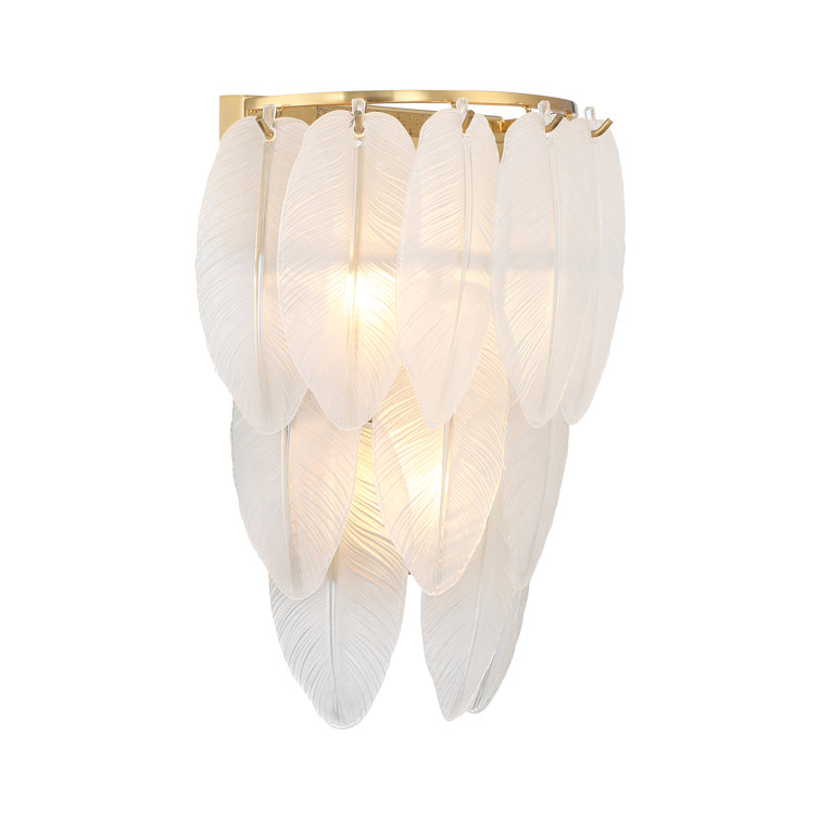 Warm Brass 3-Light Sconce with Frosted Glass Feathers