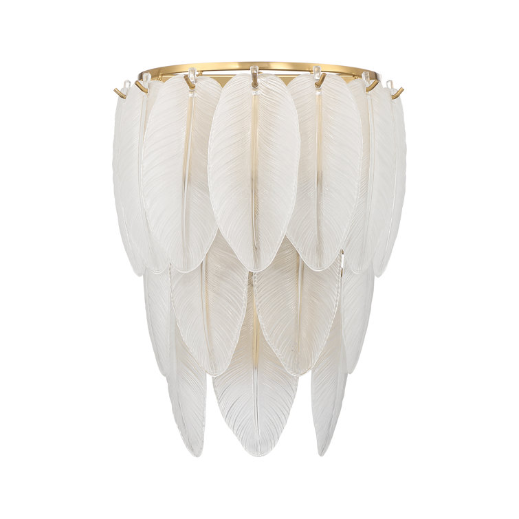 Warm Brass 3-Light Sconce with Frosted Glass Feathers