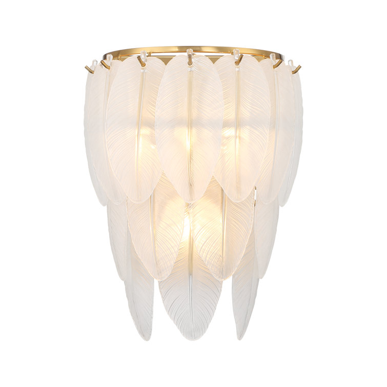 Warm Brass 3-Light Sconce with Frosted Glass Feathers
