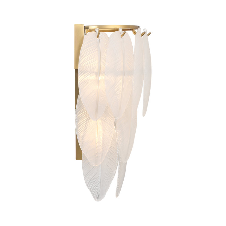 Warm Brass 3-Light Sconce with Frosted Glass Feathers