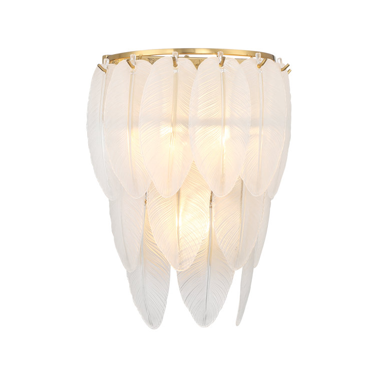 Warm Brass 3-Light Sconce with Frosted Glass Feathers