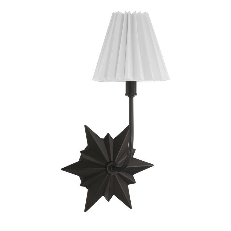 Black Tourmaline 1-Light Sconce with White Pleated Shade